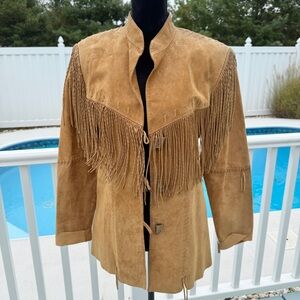 Scully Vintage 100% Leather Western Fringe Jacket in Camel Size Medium